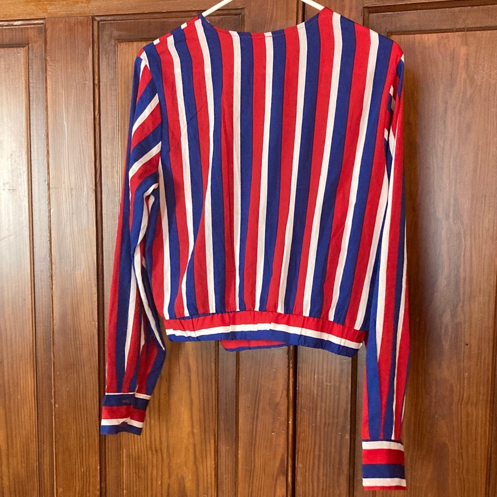 ASOS Red, Blue & White Striped Wrap Blouse - Picture 2 of 8